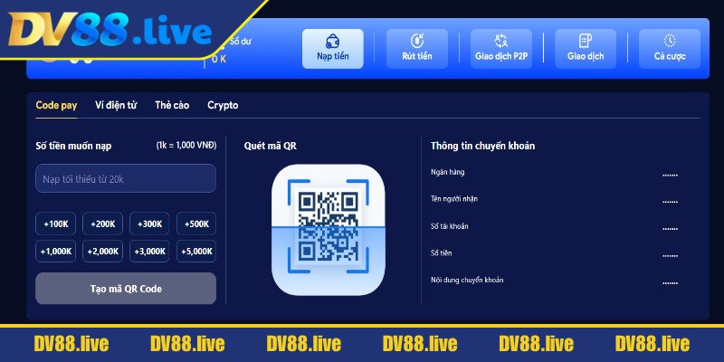 Chuyển tiền trong nạp rút tiền DV88